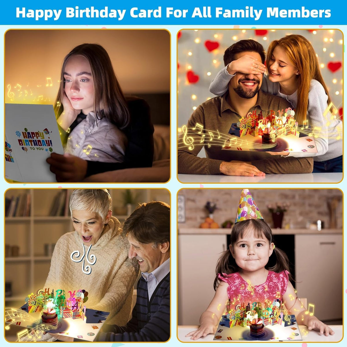 3D PopUp Birthday Cards, 1-100 Age Luxury Blowable LED Light Candle Cake Music Happy Birthday Card Postcards Greeting Cards Birthday Gifts Decorations for Women, Man, Mom, Wife, Husband, Boy, Girl