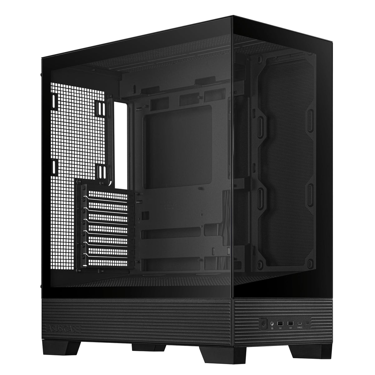 ASUS A31 Black ATX Mid-Tower Gaming Case, Dual-Sided Tempered Glass, Frameless Design, BTF Hidden Connectors, 360 AIO Support, 8° Angled Base, ARGB Ready, Optimized Airflow, Seamless Cable Management