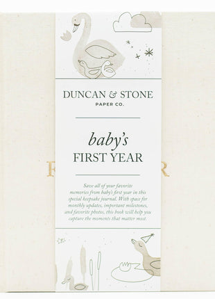 Duncan & Stone Baby Book First Year Memory Keepsake, Linen, Cream | Record milestones, photos & ultrasounds in a 112-page linen baby book; a boy or girl new mom keepsake gift