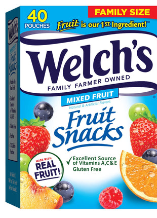 Welch's Fruit Snacks - Mixed Fruit Box - Kids Snacks - 0.8 Oz - 40 Pack | Bulk Box, Made with Whole Fruit, Gluten-Free Snack Packs for Kids and Adults, No Artificial Dyes