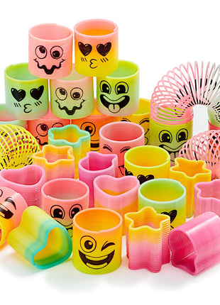 JOYIN 30 Pcs Spring Rainbow Party Favor, Mini Plastic Coil Spring Toy, Fidget Stress Coil Mini Springs Bulk Toys for Carnival Prize Birthday, Classroom Goodie Bag Stuffers