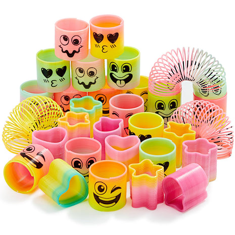 JOYIN 30 Pcs Spring Rainbow Party Favor, Mini Plastic Coil Spring Toy, Fidget Stress Coil Mini Springs Bulk Toys for Carnival Prize Birthday, Classroom Goodie Bag Stuffers