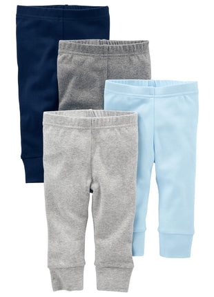 Simple Joys by Carter's Baby Cotton Pants, Pack of 4, Blue/Grey/White, 6-9 Months