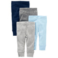 Simple Joys by Carter's Baby Cotton Pants, Pack of 4, Blue/Grey/White, 6-9 Months