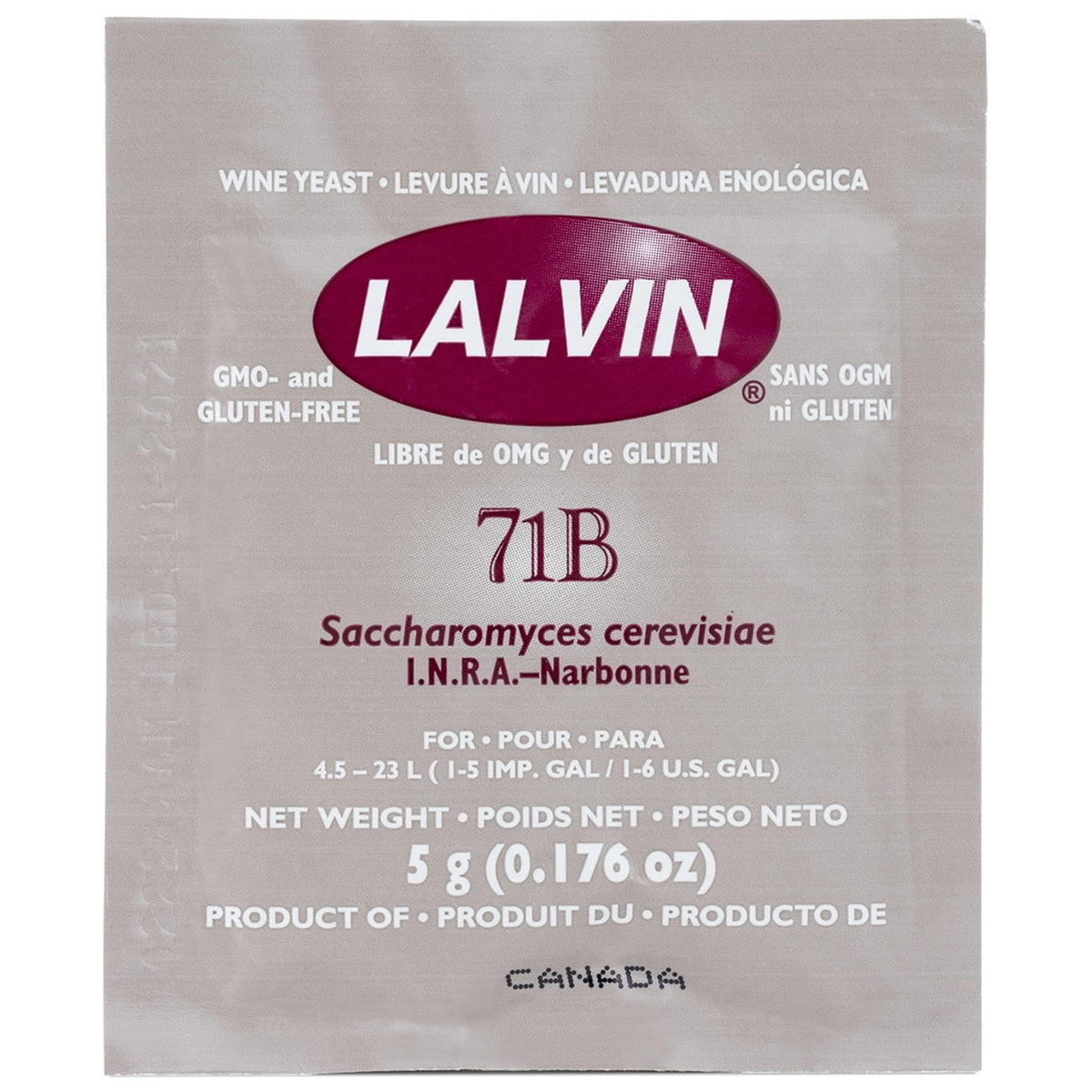 Lalvin 71B Wine Yeast (5 Pack) - Make Wine Cider Mead Kombucha At Home - 5 g Sachets - Saccharomyces cerevisiae - Sold by CAPYBARA Distributors Inc.
