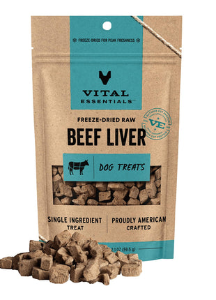 Vital Essentials Beef Liver Dog Treats, 2.1 oz | Freeze-Dried Raw | Single Ingredient | Premium Quality High Protein Training Treats | Grain Free, Gluten Free, Filler Free