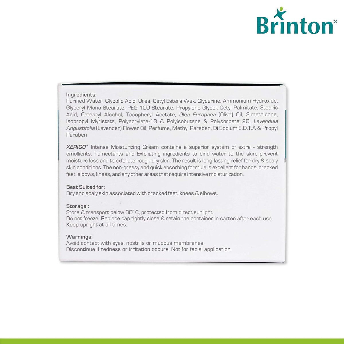 Brinton Xerigo Intense Skin Moisturizing Cream with Exfoliating Ingredients for Cracked Feet, Elbow & Knees, Prevents Moisture Loss, Non-Greasy ,50gm