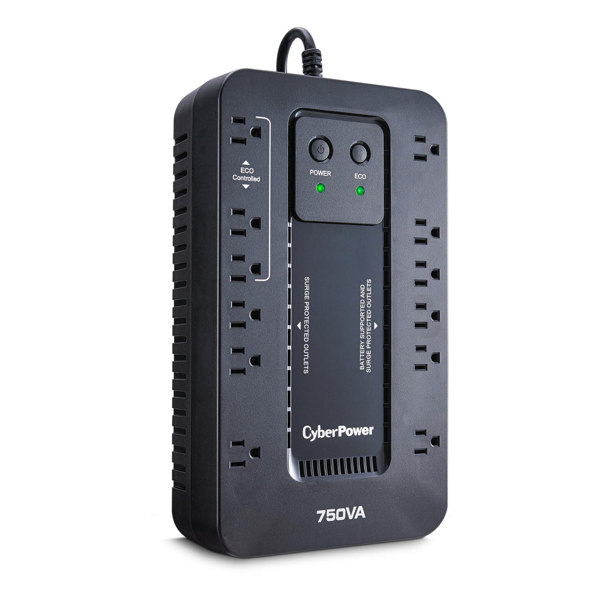CyberPower EC750GTAA Ecologic Battery Backup & Surge Protector UPS System, 750VA/450W, 12 Outlets, ECO Mode, Compact Uninterruptible Power Supply, TAA Certified