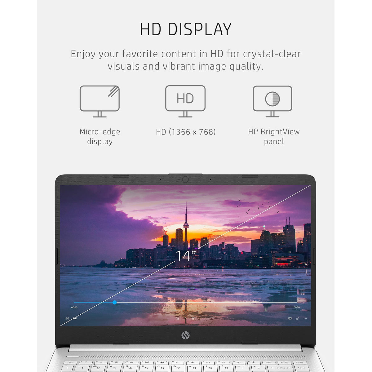 HP 14 Laptop, Intel Celeron N4020, 4 GB RAM, 64 GB Storage, 14-inch Micro-edge HD Display, Windows 11 Home, Thin & Portable, 4K Graphics, One Year of Microsoft 365 (14-dq0040nr, Snowflake White)
