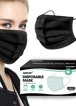 NNPCBT 100PCS 3 Ply Black Disposable Face Mask Filter Protection Face Masks