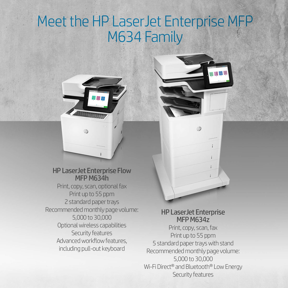HP LaserJet Enterprise Flow MFP M634h Monochrome All-in-One Printer with built-in Ethernet & 2-sided printing (7PS95A), White