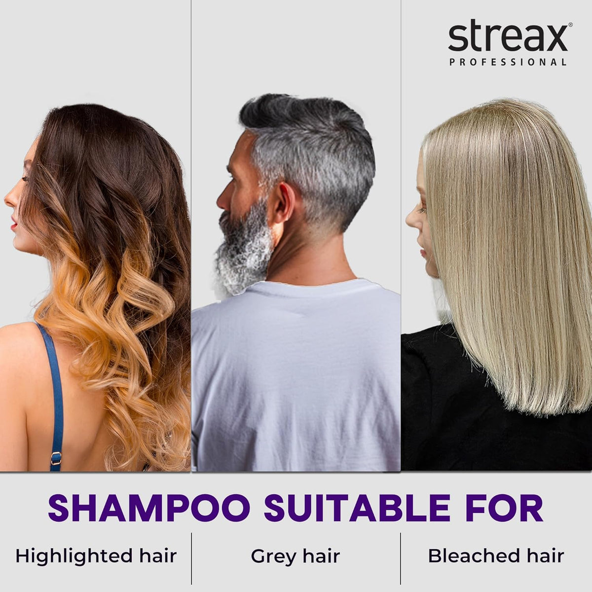 Streax Professional Yellow Deleted! Purple Shampoo, 300 ml I For Prelightened, Blonde & Grey Hair I Sulphate & Paraben Free