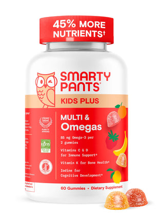 SmartyPants Kids Multivitamin Gummies with Omega 3 DHA/EPA, Vitamins D3, C, B12, B6, A, K, and Zinc, Gluten Free, Clean Label, Three Fruit Flavors, 60 Gummies (30 Day Supply)