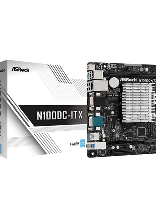 ASRock N100DC-ITX Mini-ITX Motherboard - Intel N100 Quad-Core (3.4GHz), DDR4, HDMI/D-Sub, Dual M.2 (NVMe/WiFi), SATA3, USB 3.2, Gigabit LAN, 19V DC Power