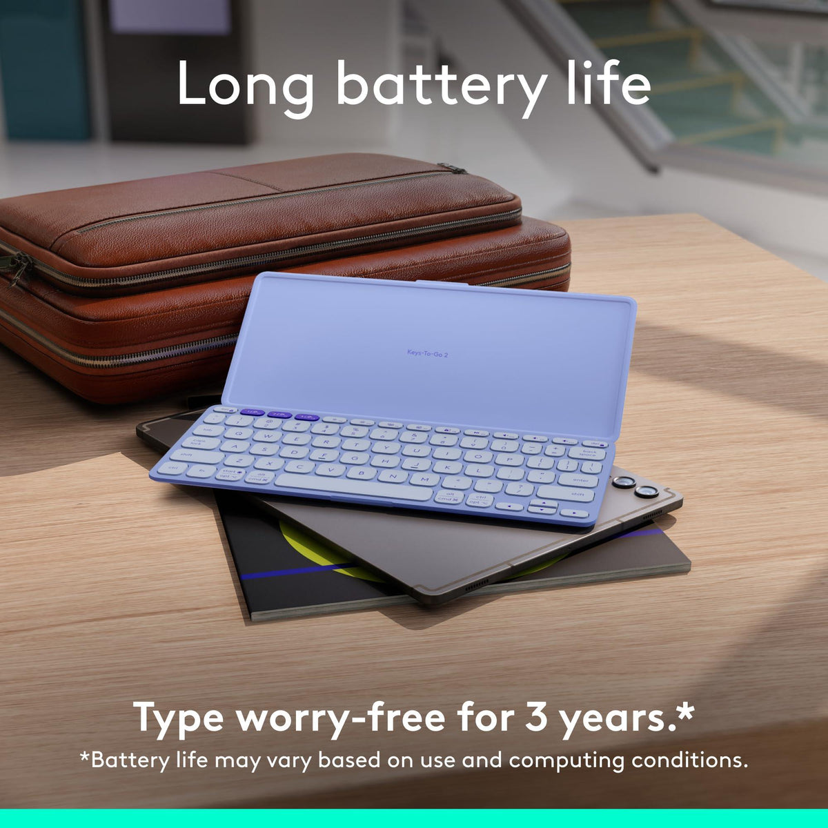 Logitech Keys-to-GO 2 Portable Bluetooth Tablet Keyboard with Built-in Cover, Slim & Compact Wireless Keyboard for Windows, Android, Linux, iPad, iPhone, Mac, Apple TV - Lilac