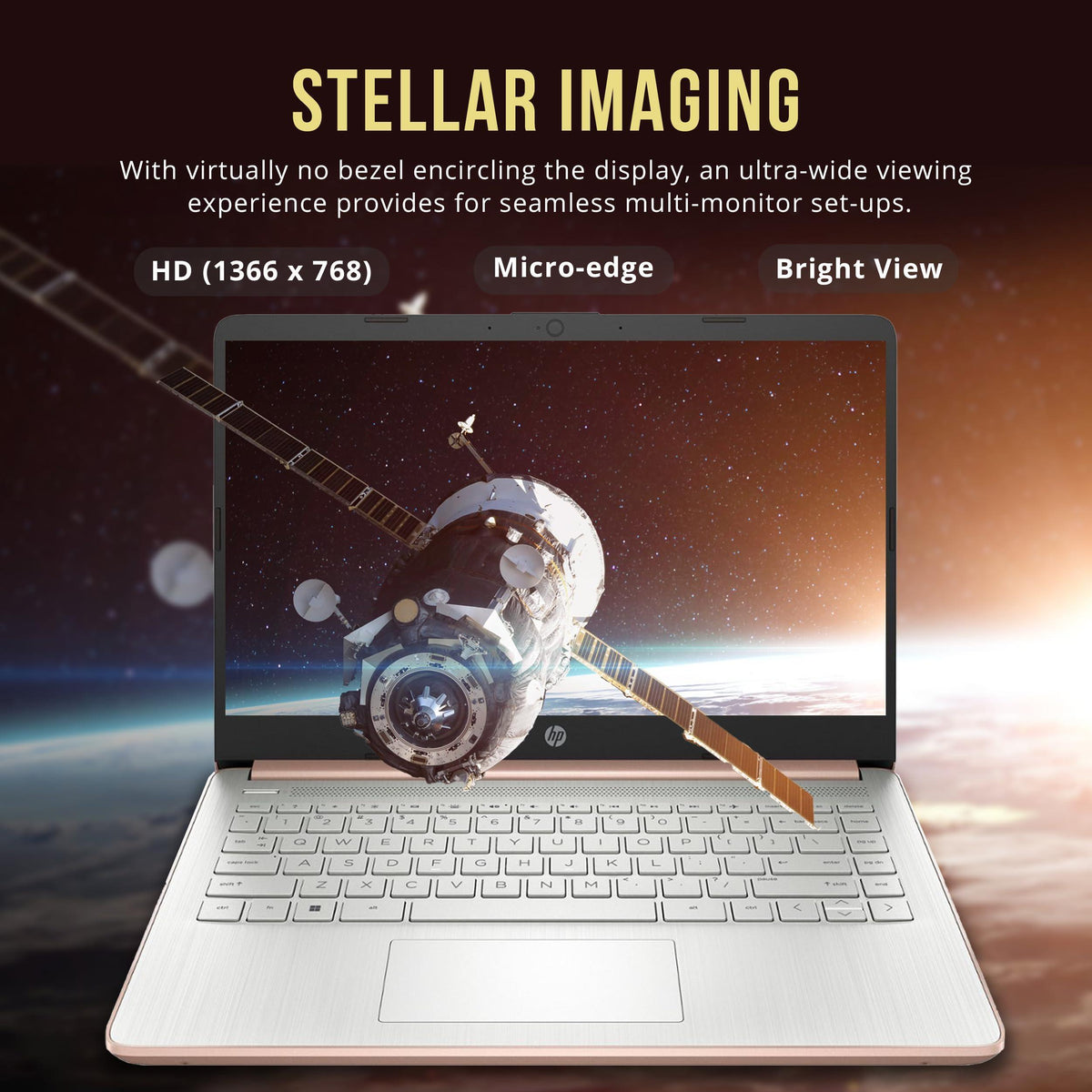 HP Stream 14" HD BrightView Laptop, Intel Celeron N4120, 16GB RAM, 416GB Storage (128GB eMMC + 288GB Docking Station Set), Intel UHD Graphics, 720p Camera, Wi-Fi, 1 Year Office 365, Win 11 S, Gold