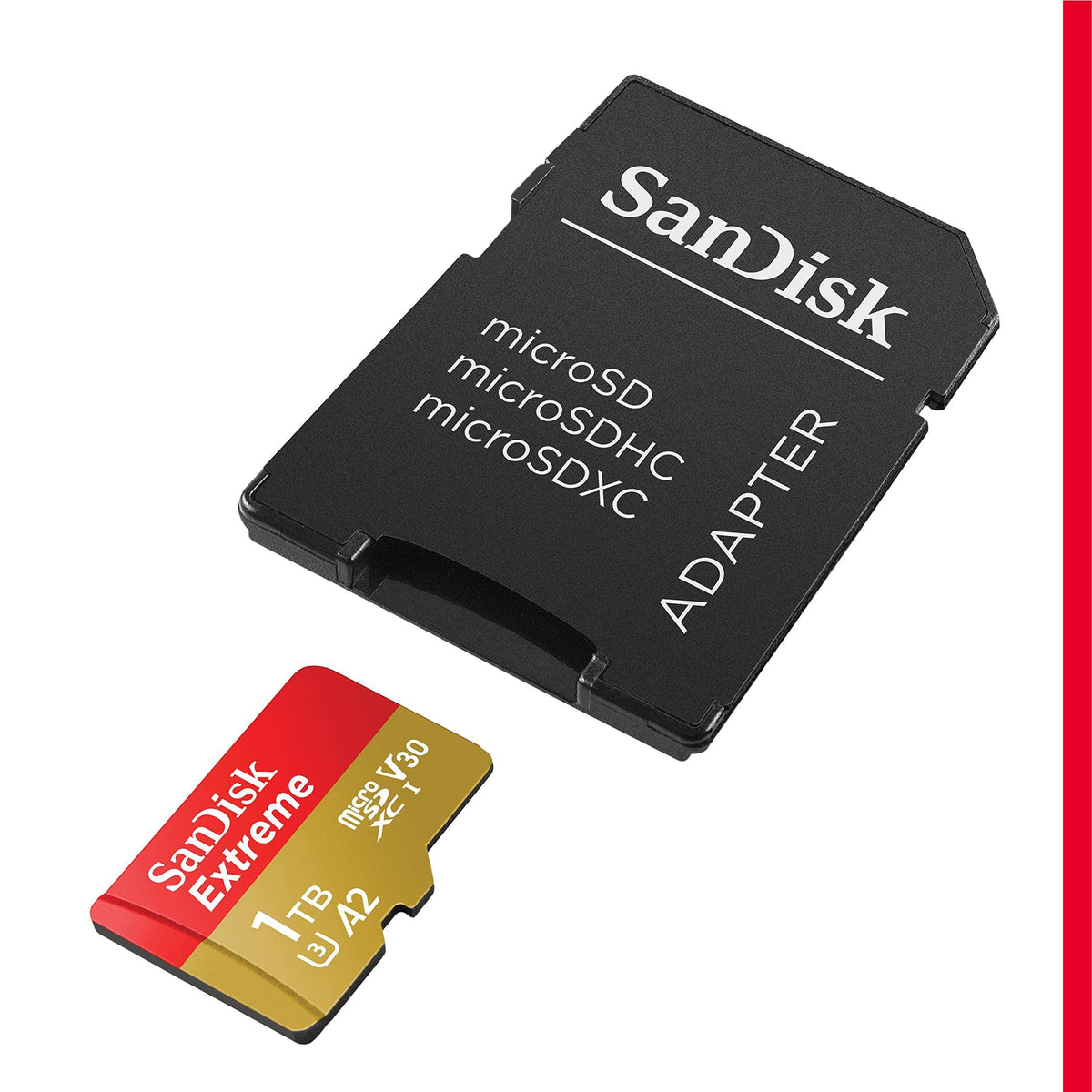 SanDisk 1TB Extreme microSDXC UHS-I Memory Card with Adapter - Up to 190MB/s, C10, U3, V30, 4K, 5K, A2, Micro SD Card- SDSQXAV-1T00-GN6MA, Gold/Red
