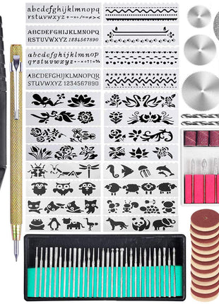 108 Pcs Engraving Tool Kit, Multi-Functional Electric Corded Micro Engraver Etching Pen DIY Rotary Tool for Jewelry Glass Wood Metal Plastic with Scriber, 82 Accessories and 24 Stencils - Black