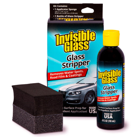 Invisible Glass 91411 Glass Stripper Water Spot Remover Kit – Cerium Oxide Based Auto Glass Polish for Windshields, Hard Water Spots, Road Films & Old Coatings – 4 Fl Oz
