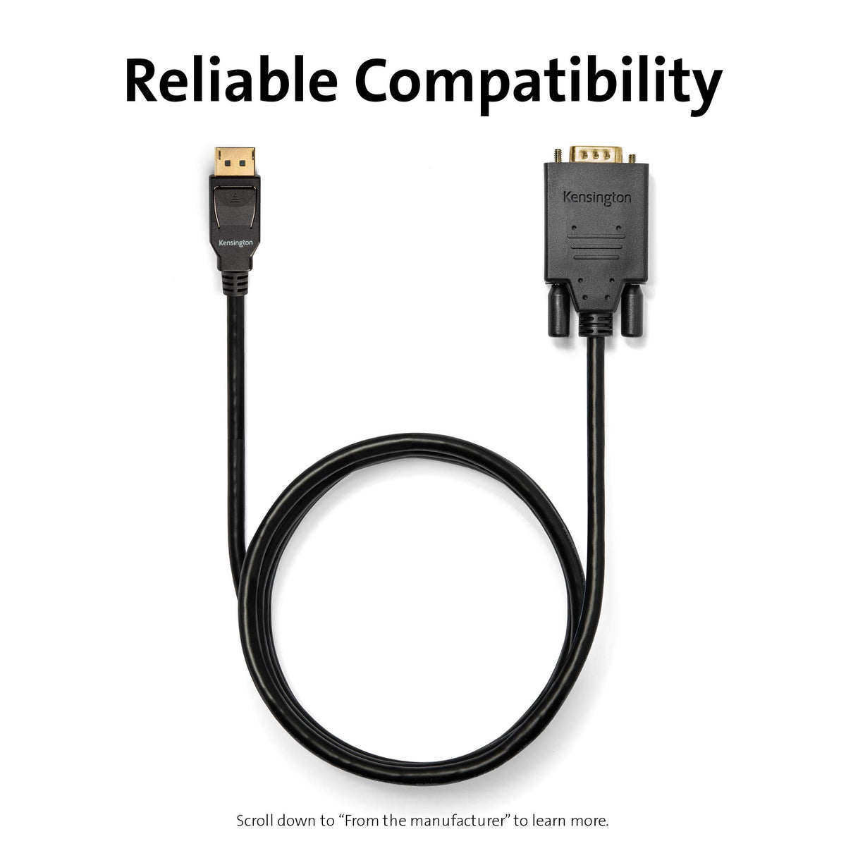 Kensington DisplayPort to VGA Cable (Support up to 1080P), 6ft (K33024WW)