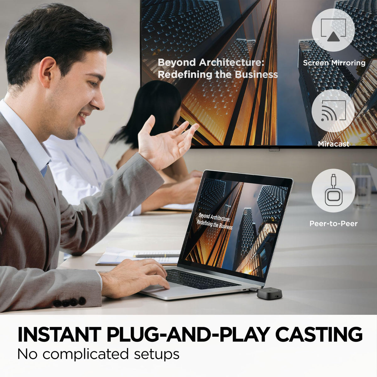 ViewSonic WPD-900 Wireless Screen Casting Kit with 1080p Full HD, Miracast, and AirPlay Support, USB-C, HDMI, and USB Ports for Plug-and-Play Functionality