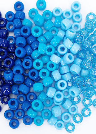 MIIIM 1000PCS 6x9mm Pony Beads Bulk, 5 Styles Blue Pony Beads for Bracelets Making Kit, Kandi, Hair Braids Crafts for Jewelry Making (Blue)