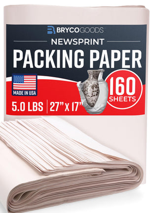 Bryco Goods Newsprint Packing Paper Sheets for Moving - 5lb - 160 Sheets of Newspaper Paper - Must Have in Your Moving Supplies - 27 inch x 17 inch - Made in USA