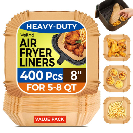 400 Pcs Air Fryer Liners Disposable, 8 inch Square Heavy-Duty Parchment Paper for 5-8 qt Airfryer Basket, Non-Stick & Grease-Proof Baking Liner for Oven Pan