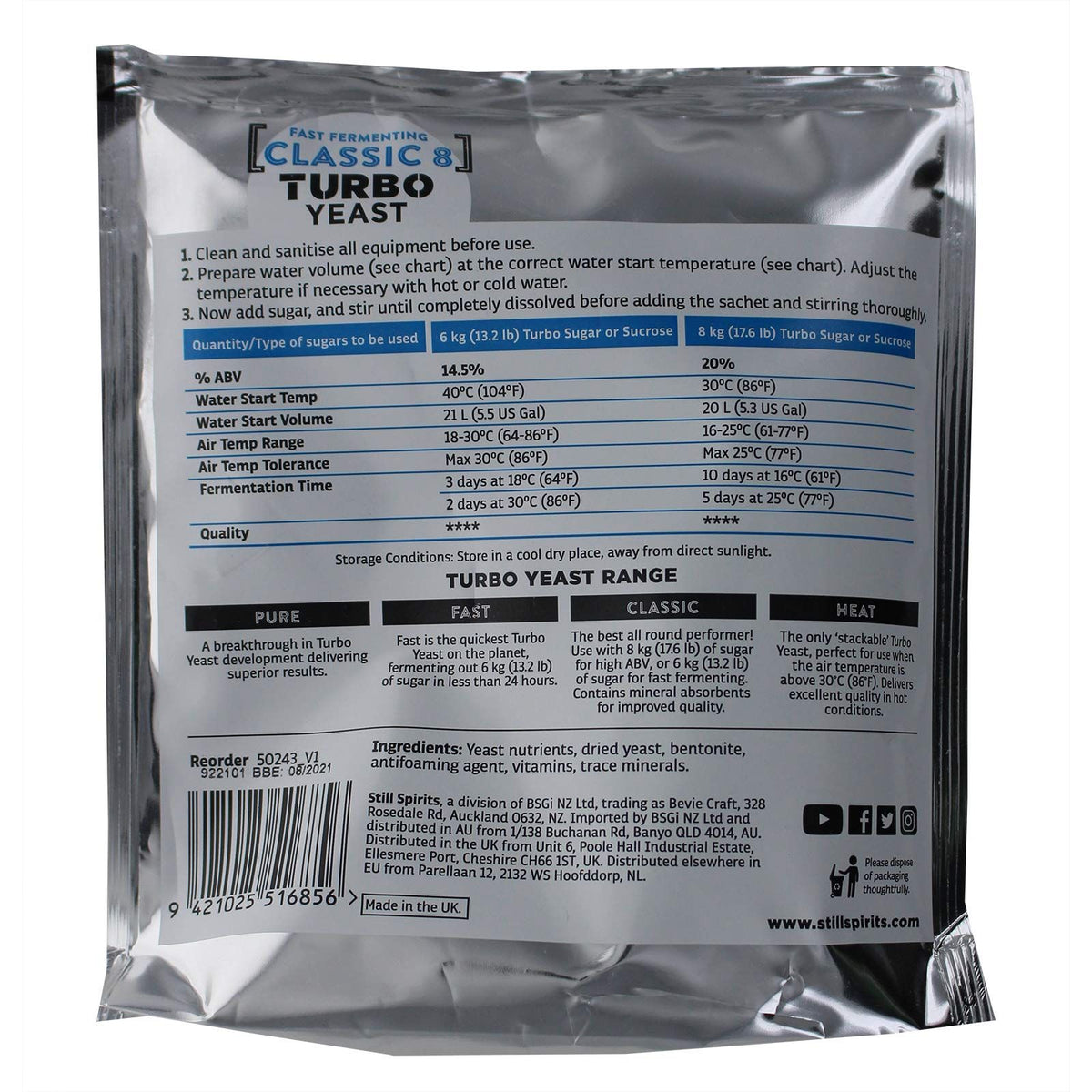 Still Spirits Turbo Classic 8 Yeast (Pack of 5)