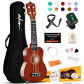 ADM Ukulele for Beginners Hawaiian Wood Ukelele Kit for Kids Adult Student Starter Professional Ukalelee Pack Bundle with Free Lessons Gig Bag Strap Nylon String Tuner (Brown, 21 Inch)