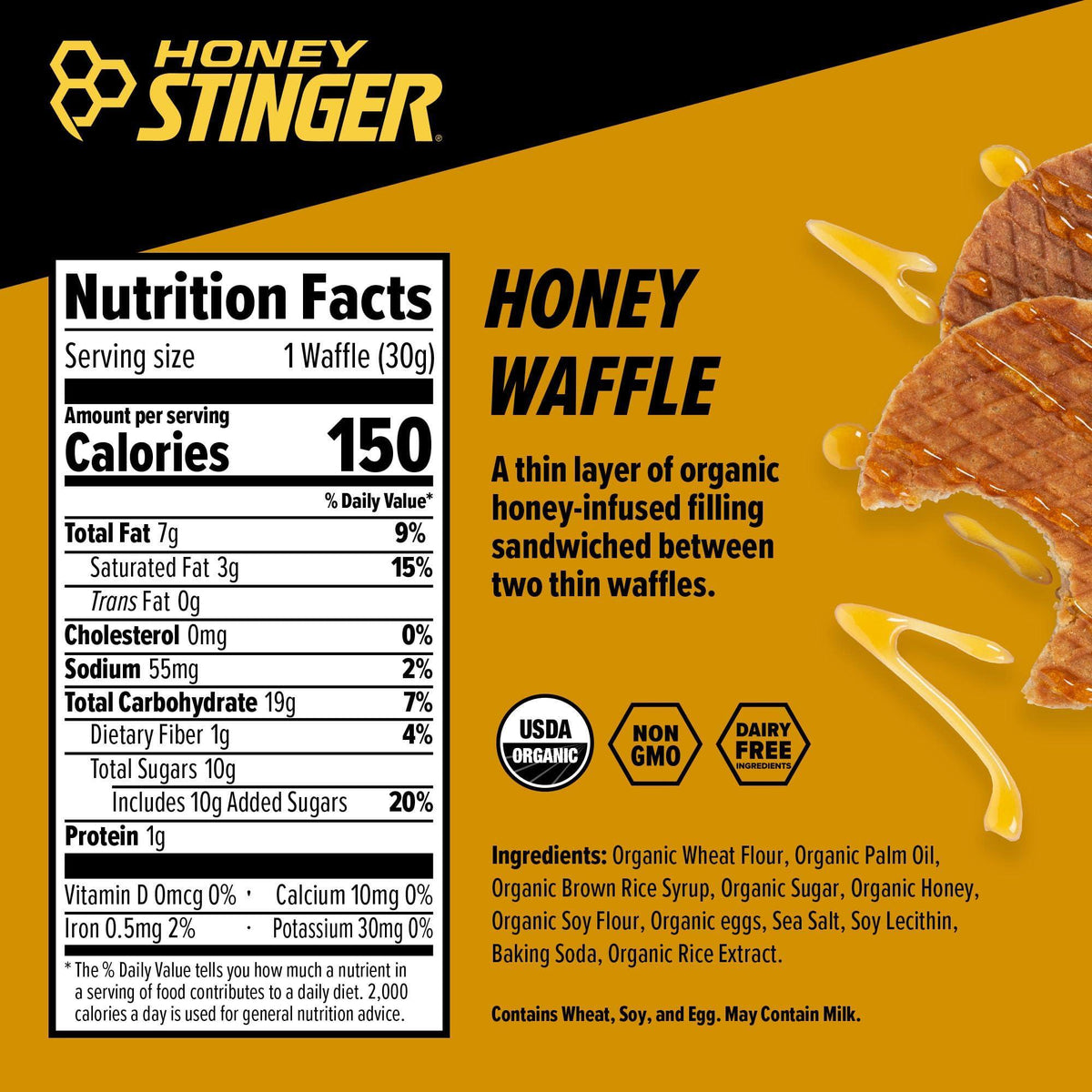 Honey Stinger Organic Honey Waffle, Energy Stroopwafel for Exercise, Endurance and Performance, Sports Nutrition for Home & Gym, Pre and Post Workout, Box of 16 Waffles, 16.96 Ounce (Pack of 16)