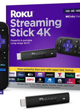 Roku Streaming Stick 4K - HDR & Dolby Vision Roku Streaming Device for TV with Voice Remote & Long-Range Wi-Fi - Free & Live TV