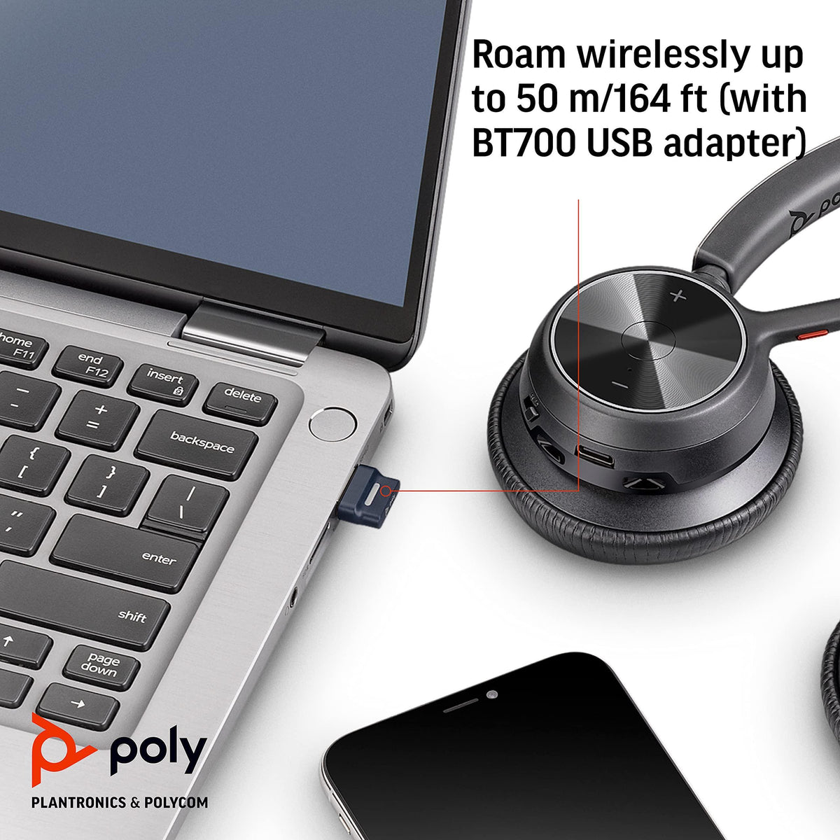 Poly - Voyager 4320 UC Wireless Headset (Plantronics) - Headphones with Boom Mic - Connect to PC/Mac via USB-C Bluetooth Adapter, Cell Phone via Bluetooth - Works with Teams, Zoom & More,Black