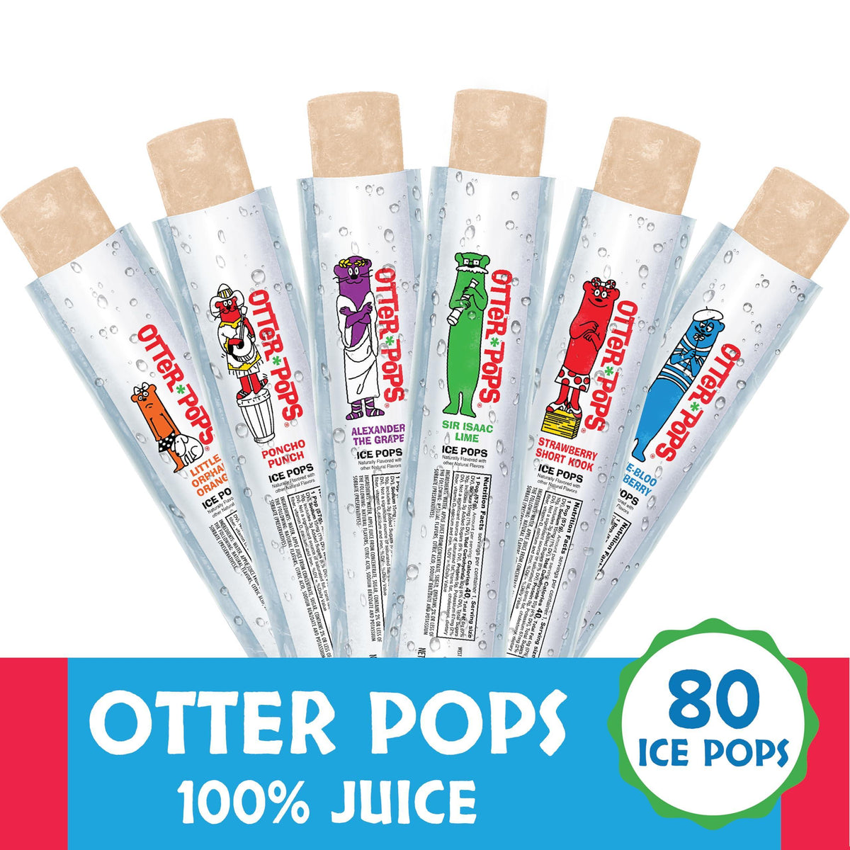 Otter Pops Freezer Bars, 100% Fruit Juice Ice Pops, Original Flavors (80ct – 2oz bars)