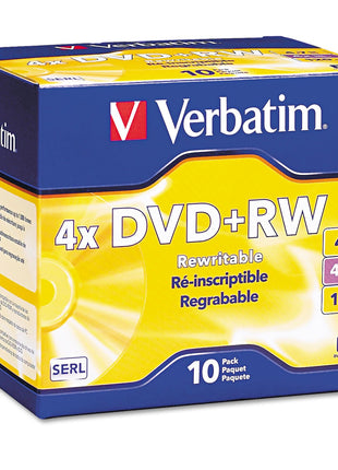 Verbatim DVD+rw Rewritable Disc, 4.7 Gb, 4X, Slim Jewel Case, Silver, 10/Pack