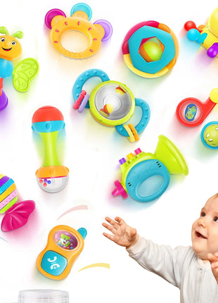 iPlay, iLearn 10pcs Baby Rattles Toys Set, Infant Grab Shake Rattle, Easy Hold Sensory Teether, Babies Development Learning Music Toy, Newborn Shower Birthday Gift 1 2 3 4 5 6 7 9 10 12 Month Boy Girl