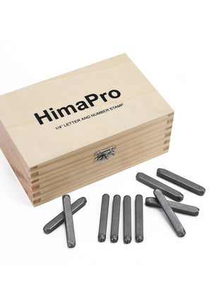 HimaPro Letter and Number Stamp Set 36pcs 40Cr Alloy Steel Metal Stamp Number & Letter Punch Set in a Wooden case (6mm 1/4 Inch)
