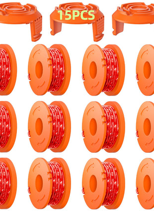 15 Pack (WA0010)Replacement Trimmer Line Spool Compatible with Worx Weed Eater, 0.065 inch Trimmer Line Refills for Worx Trimmer,Weed Wacker String Replacement Parts(12 Trimmer Spools,3 Trimmer Caps)