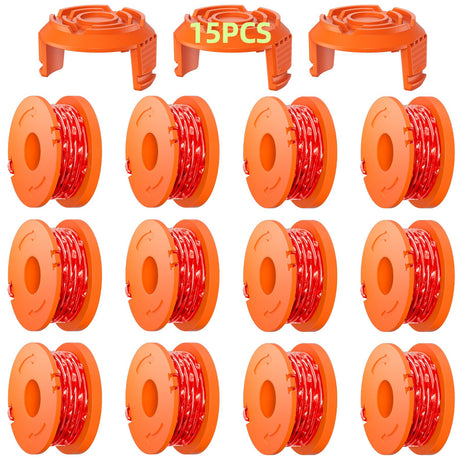 15 Pack (WA0010)Replacement Trimmer Line Spool Compatible with Worx Weed Eater, 0.065 inch Trimmer Line Refills for Worx Trimmer,Weed Wacker String Replacement Parts(12 Trimmer Spools,3 Trimmer Caps)
