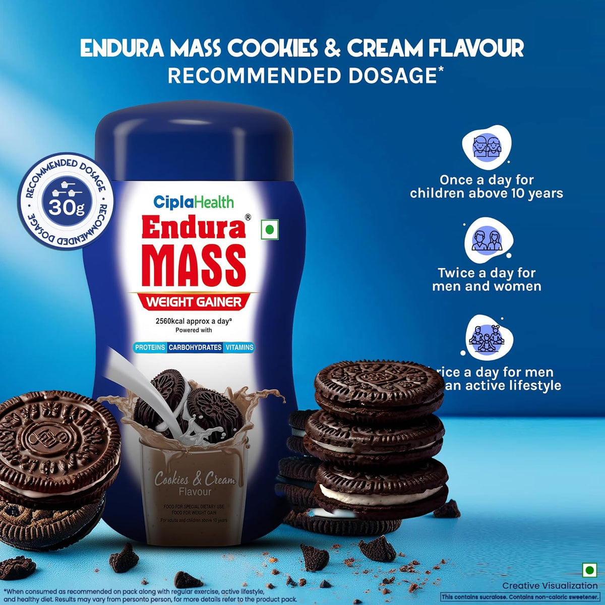 Endura Mass Weight Gainer Powder 550G Cookies & Cream | Unique Blend Of 3 Sources Of Protein, Carbs, Vitamins & Essential Minerals | Ideal For Children Above 10 Years, Men, Women & Athletes