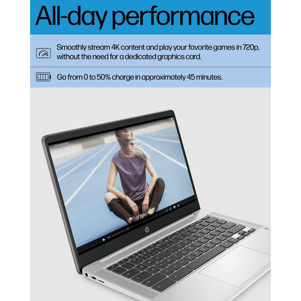 HP Chromebook 14 Laptop, Intel Celeron N4120, 4 GB RAM, 64 GB eMMC, 14" HD Display, Chrome OS, Thin Design, 4K Graphics, Long Battery Life, Ash Gray Keyboard (14a-na0226nr, 2022, Mineral Silver)