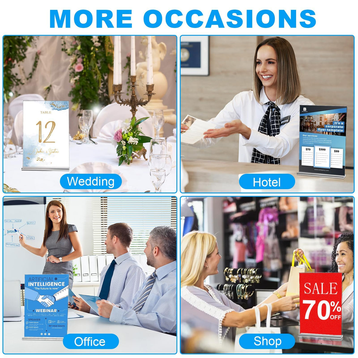 EHWINE Acrylic Sign Holder 8.5 x 11, 10 Pack Double-Sided Stand up Table Top Sign Holders, Clear Acrylic Picture Frame Menu Flyer Paper Holder Display Stand for Office Business Store Wedding Party