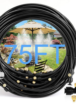Bonviee Misters for Outside Patio - 75FT Misting Cooling System with 28 Brass Nozzles and 3/4 inch Adapter, 23M DIY Outdoor Misters Kit for Garden, Greenhouse, and Patio Cooling