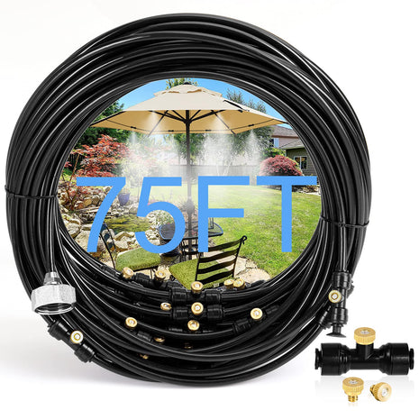 Bonviee Misters for Outside Patio - 75FT Misting Cooling System with 28 Brass Nozzles and 3/4 inch Adapter, 23M DIY Outdoor Misters Kit for Garden, Greenhouse, and Patio Cooling