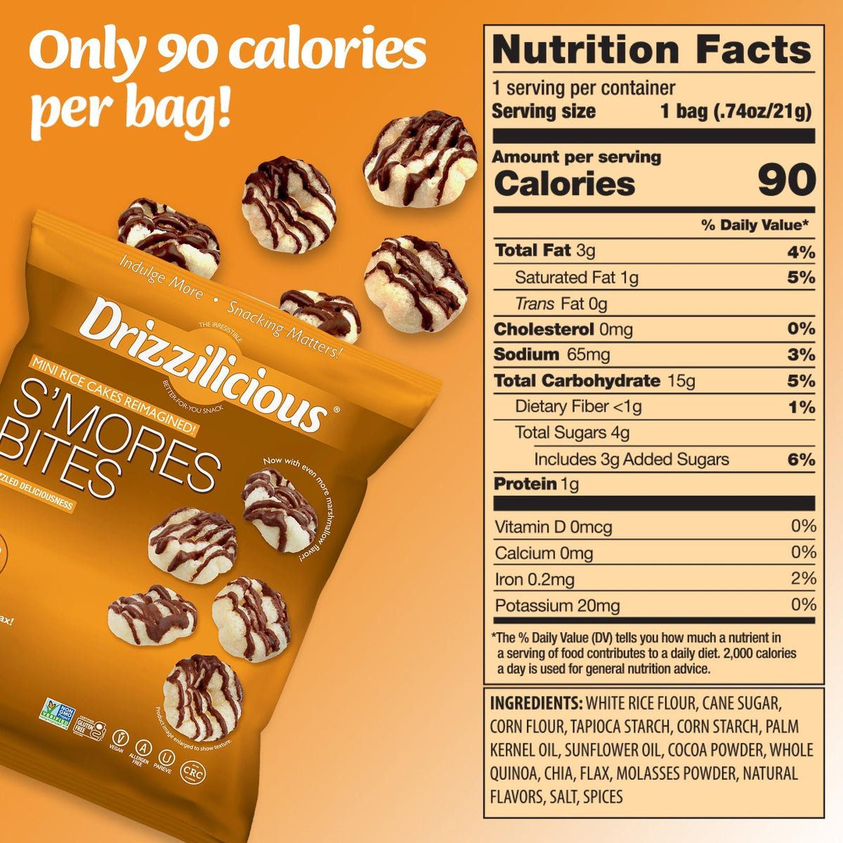 Drizzilicious Mini Rice Cakes Variety Pack - Rice Crisps, Healthy Snack for Adults and Kids, Flavored Rice Cakes, Vegan, Gluten Free, Allergen Free, Only 90 Calories Per Bag - 0.74 oz (Pack of 12)