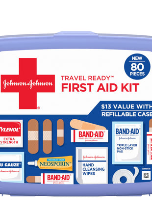BAND AID Brand Travel Ready Portable Emergency First Aid Kit for Minor Wound Care, Perfect for Home, Car, Travel, Camping Essentials & Outdoor Emergency Kit, 80 Pieces