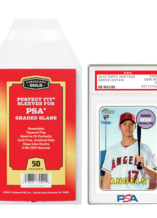Cardboard Gold PSA Graded Card Sleeves – 50 Count with PSA Logo, Resealable Slabs Sleeve - Precise Fit Slab Protector for Grading Baseball Football Gaming Trading Sports Cards