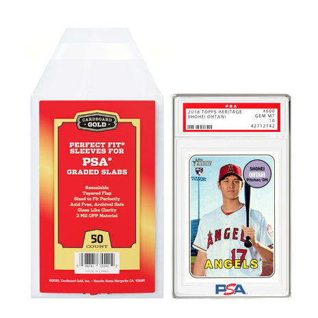 Cardboard Gold PSA Graded Card Sleeves – 50 Count with PSA Logo, Resealable Slabs Sleeve - Precise Fit Slab Protector for Grading Baseball Football Gaming Trading Sports Cards