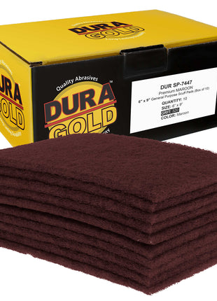 Dura-Gold Premium 6 inch x 9 inch Maroon General Purpose Scuff Pads, Box of 10 - Scuffing, Scouring, Sanding, Paint Primer Prep Adhesion Scratch - Surface Preparation Automotive Car Auto Body Woodworking Wood