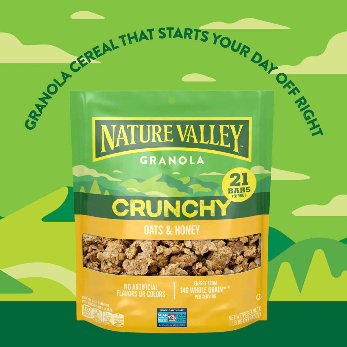 Nature Valley Crunchy Granola, Oats and Honey Granola, Resealable Snack Pouch, 16 oz